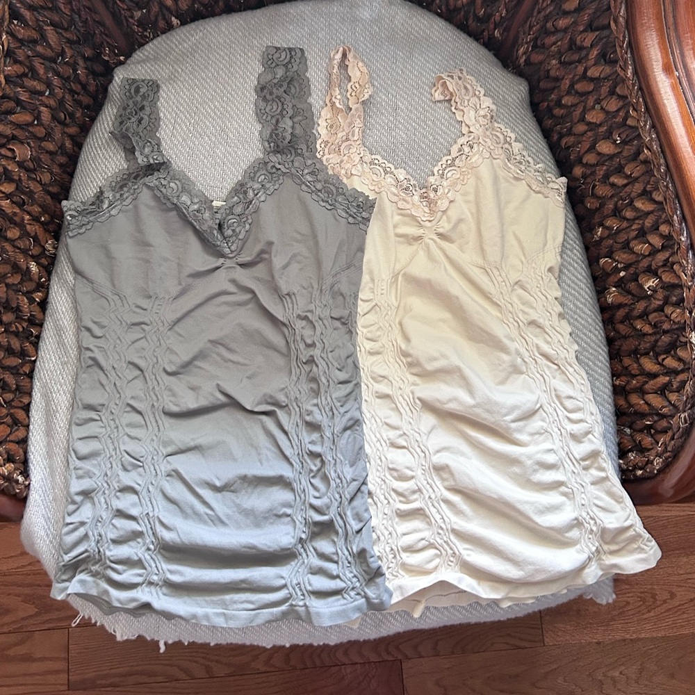 M. Rena Lace-Trim Camis in Sage Gray and Cream